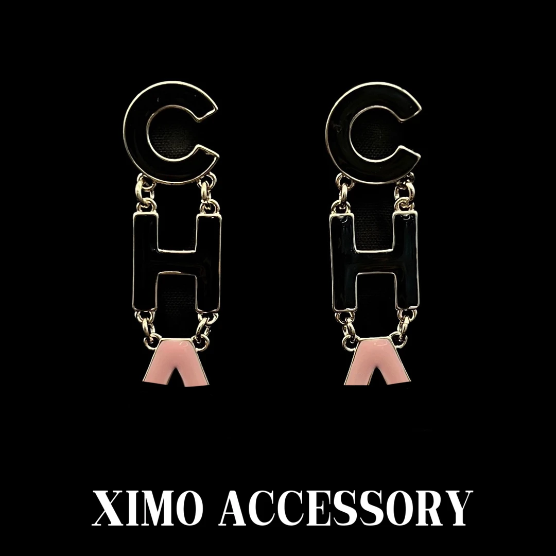 铜合金耳饰 B262气质时尚耳饰百搭简约黑粉色长款复古耳环