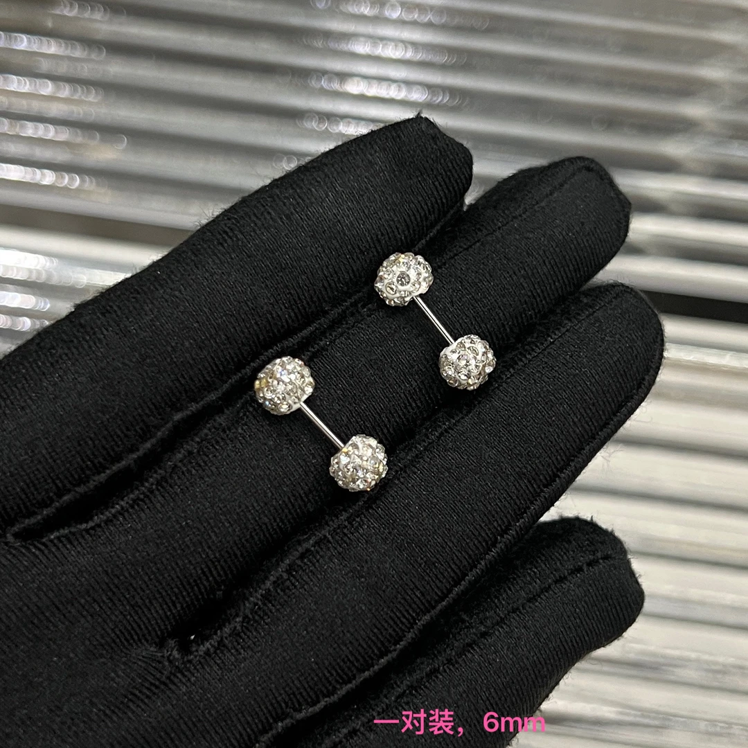 钛钢耳饰 C549气质百搭时尚精致双头满钻球满钻超闪耳骨钉耳环