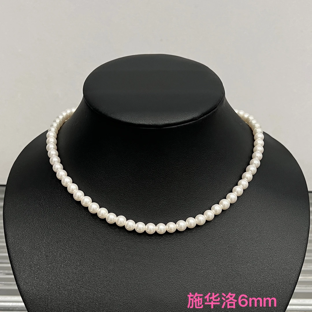 钛钢项链 D151白色珠珠6mm施华洛轻奢经典简约百搭气质时尚项链