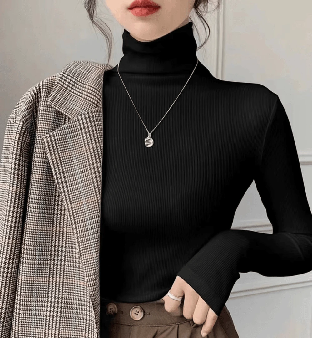 （厂家直销）加磨毛绒螺纹高领打底衫秋冬季刚需显瘦必备长袖上衣女