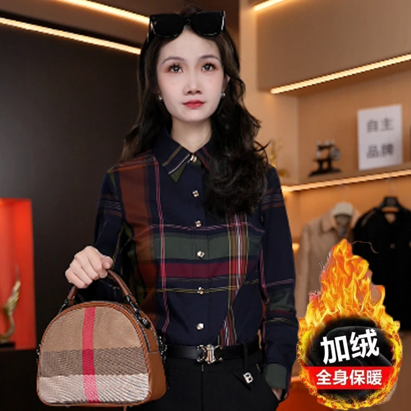 【加绒】休闲百搭英伦风女士衬衣秋冬保暖加厚