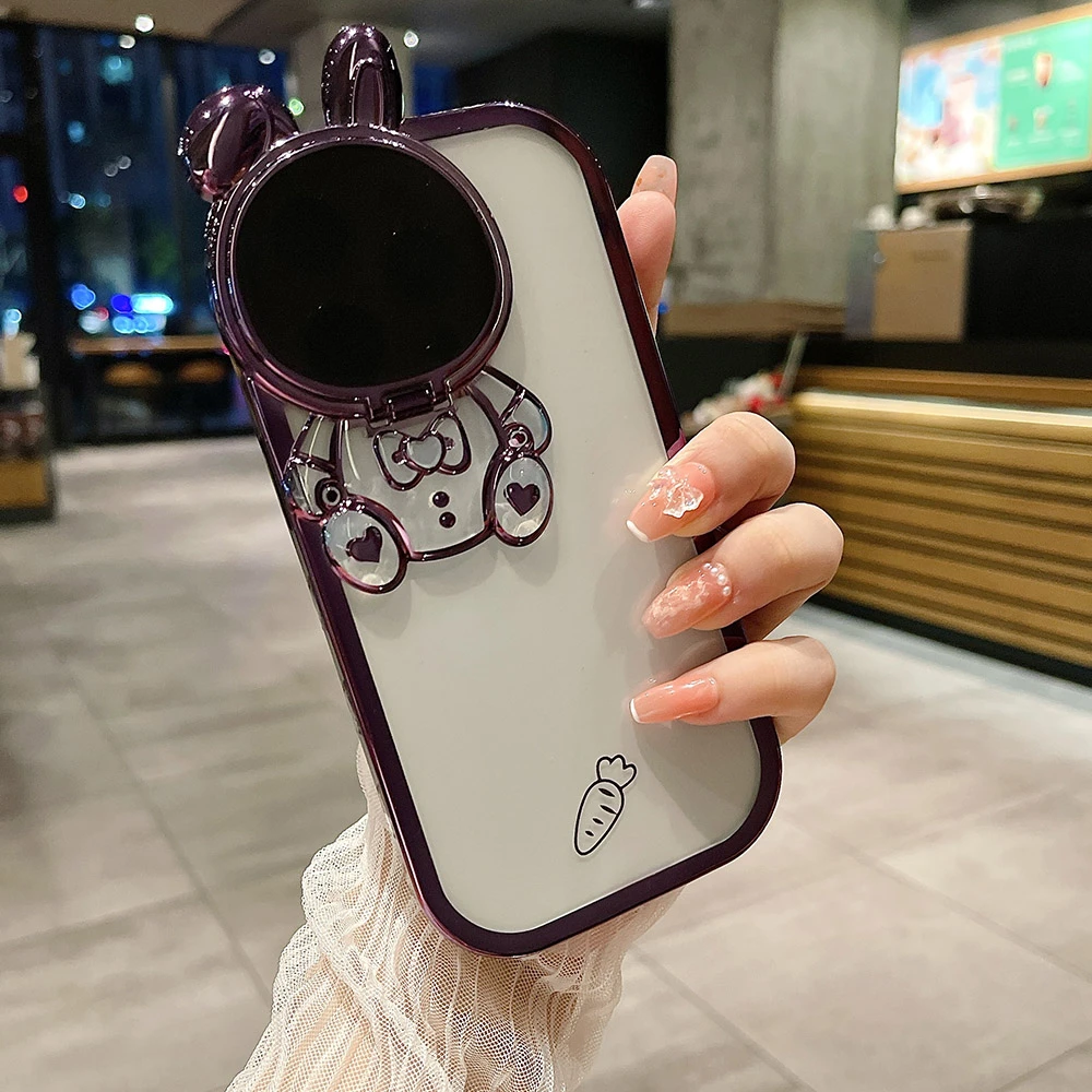 于适用苹果14promax手机壳iPhone13透明全包保护镜头高级感兔子