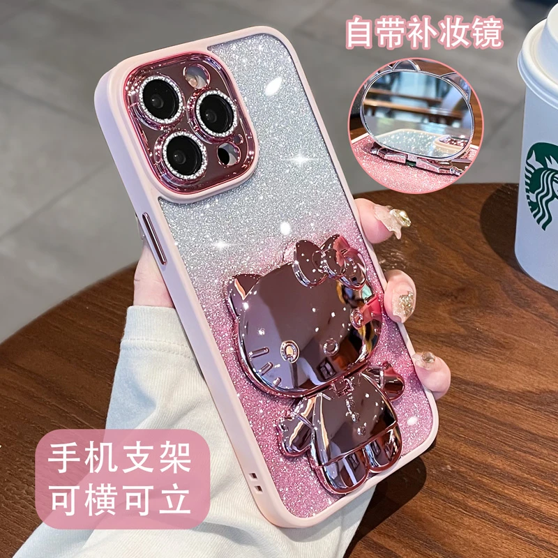 适用苹果15promax手机壳新款iphone14pro隐形补妆镜支架12高级感