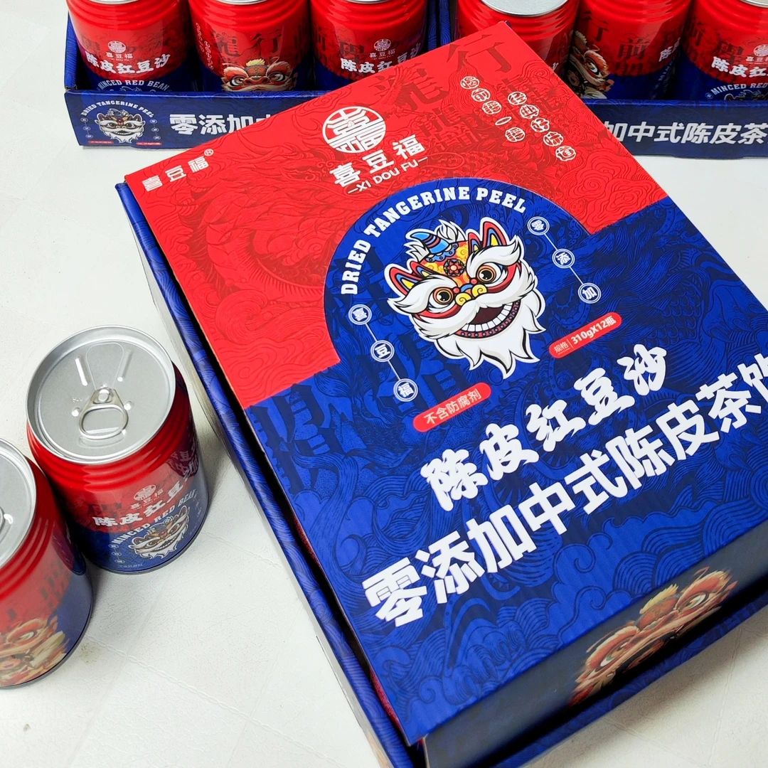 喜豆福中式陈皮红豆沙饮品12罐礼盒装。