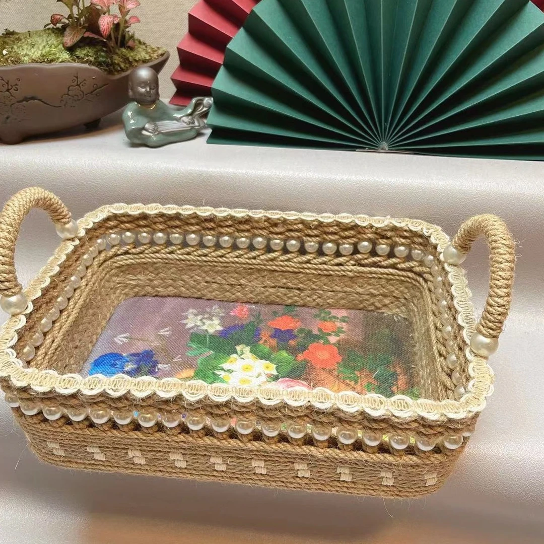 《主播宠粉》精品黄麻手工编织收纳框圆形收纳盒材料包