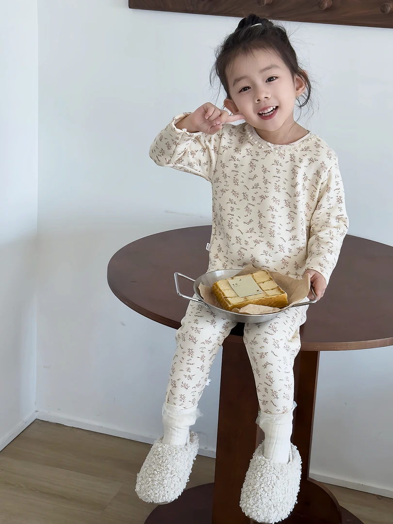 【加绒加厚】冬款碎花套装婴童秋衣秋裤女童柔软舒适睡衣儿童家居服