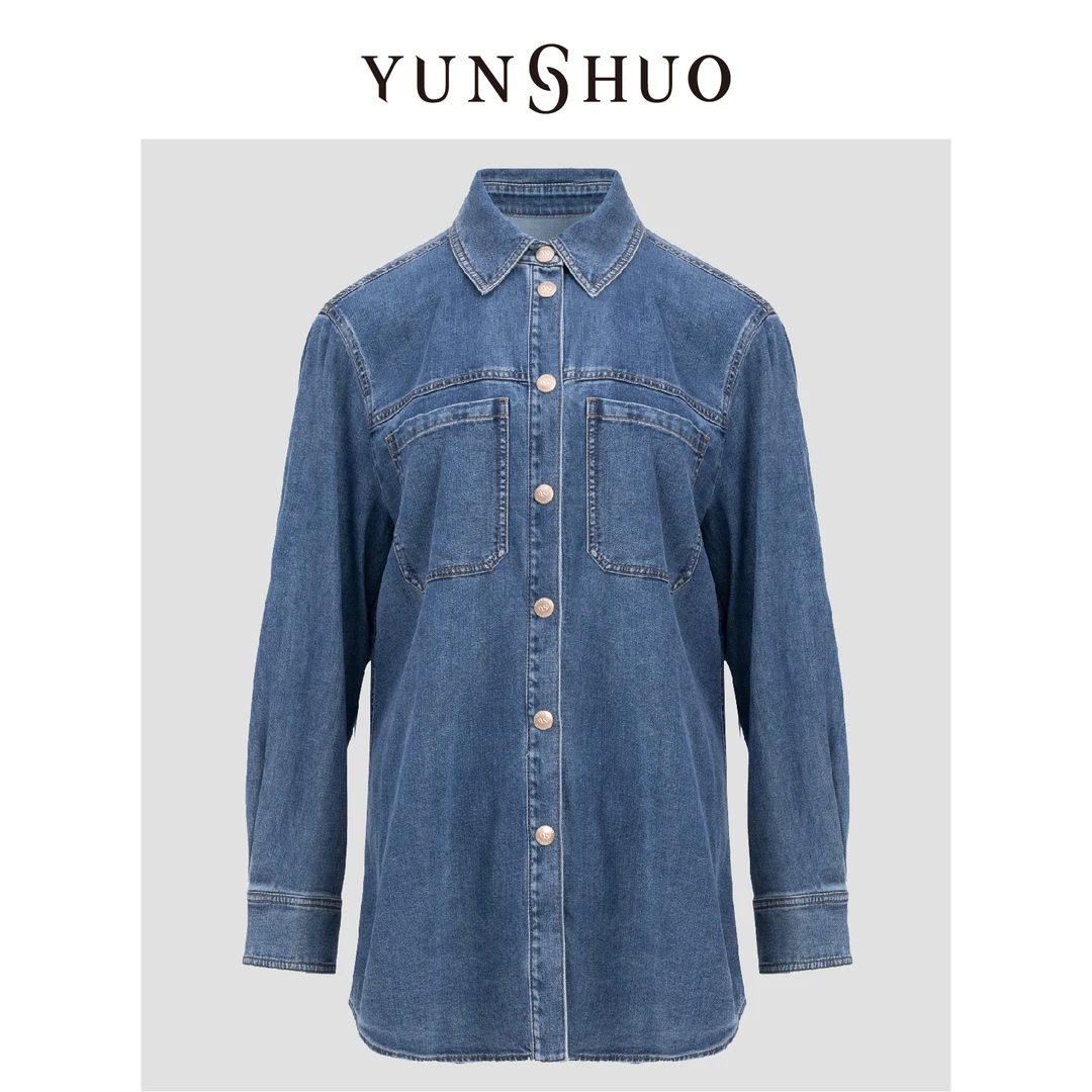 YUNSHUO允硕冬时尚百搭美式复古气质休闲简约显瘦蓝色外套456163