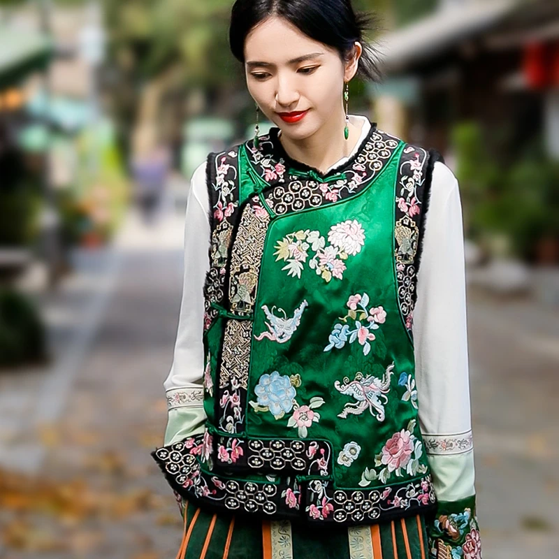 复古日记“喜相逢”双面穿超轻南非水波纹！满绣盘金花窗纹马甲