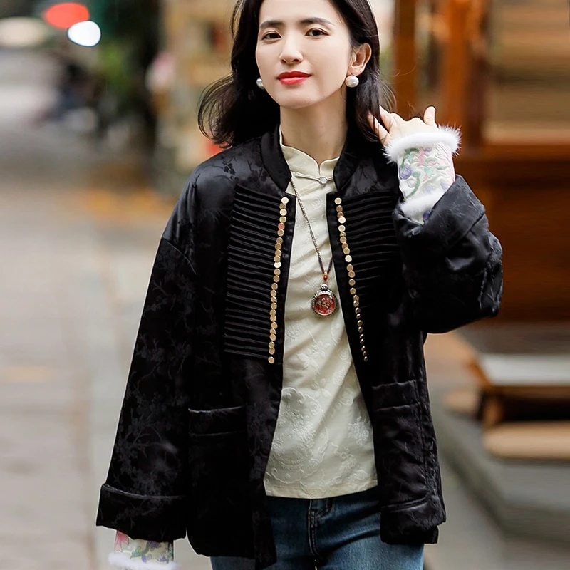 复古日记桑蚕丝新中式冬季加厚棉服外套247F7291