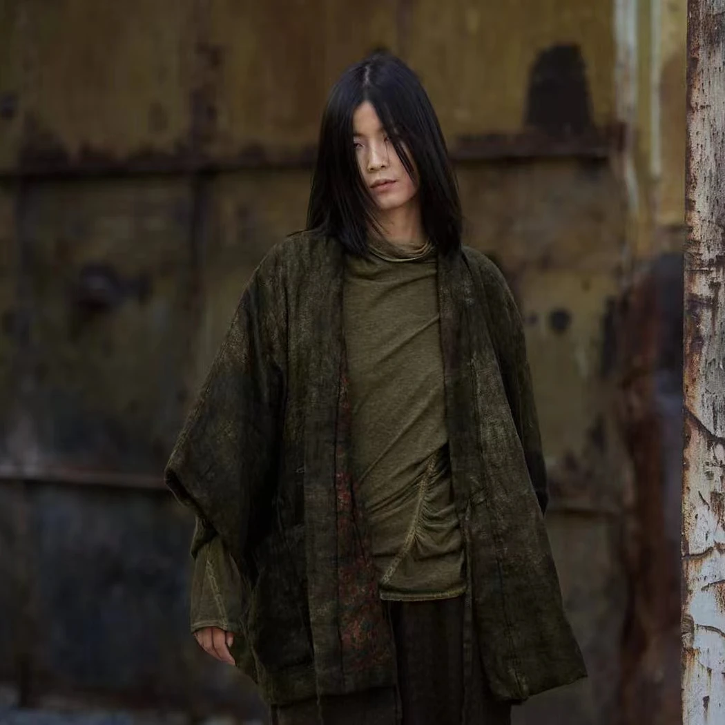 麻依者23冬植物染亚麻斑驳感两面可穿文艺 复古时尚百搭棉服1171