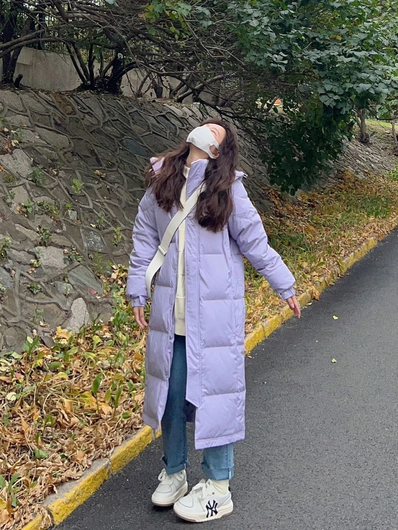 2024新款紫色加厚中长款宽松·羽绒服女冬季韩版保暖甜系学生羽绒