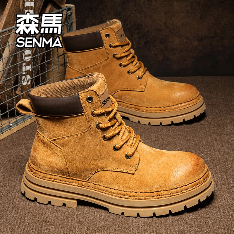 SENMA/森马马丁靴男冬季英伦风美式复古皮靴男工装大头皮鞋伞兵靴