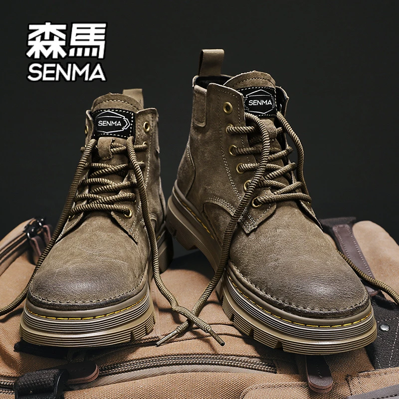 SENMA/森马丁靴男款秋季百搭高帮英伦风大黄靴男士休闲复古工装靴