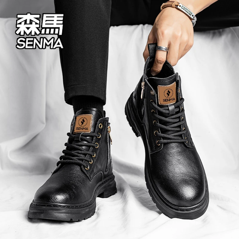 SENMA/森马马丁靴男款2026新款冬季潮流英伦休闲高帮皮鞋厚底增高