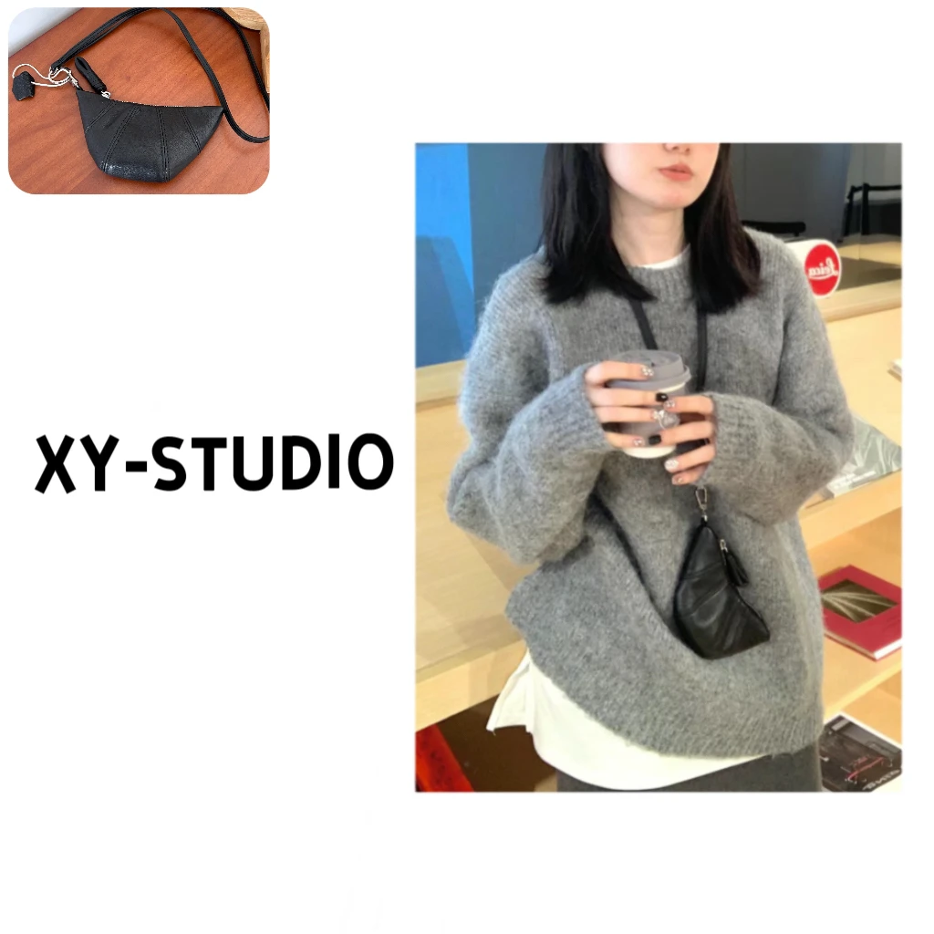 【牛角包】Y法式挂脖牛角包羊皮手拿包零钱包饺子包可颂包化妆包