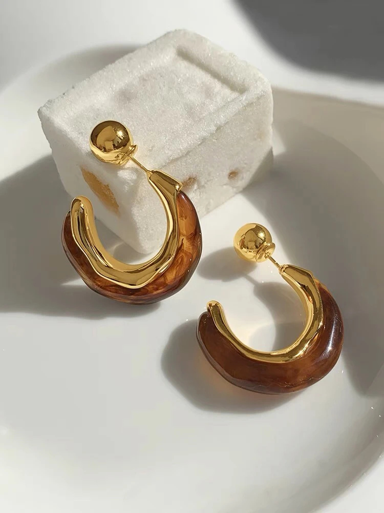 铜合金耳饰 美拉德风琳琳C圈耳饰（两种戴法）