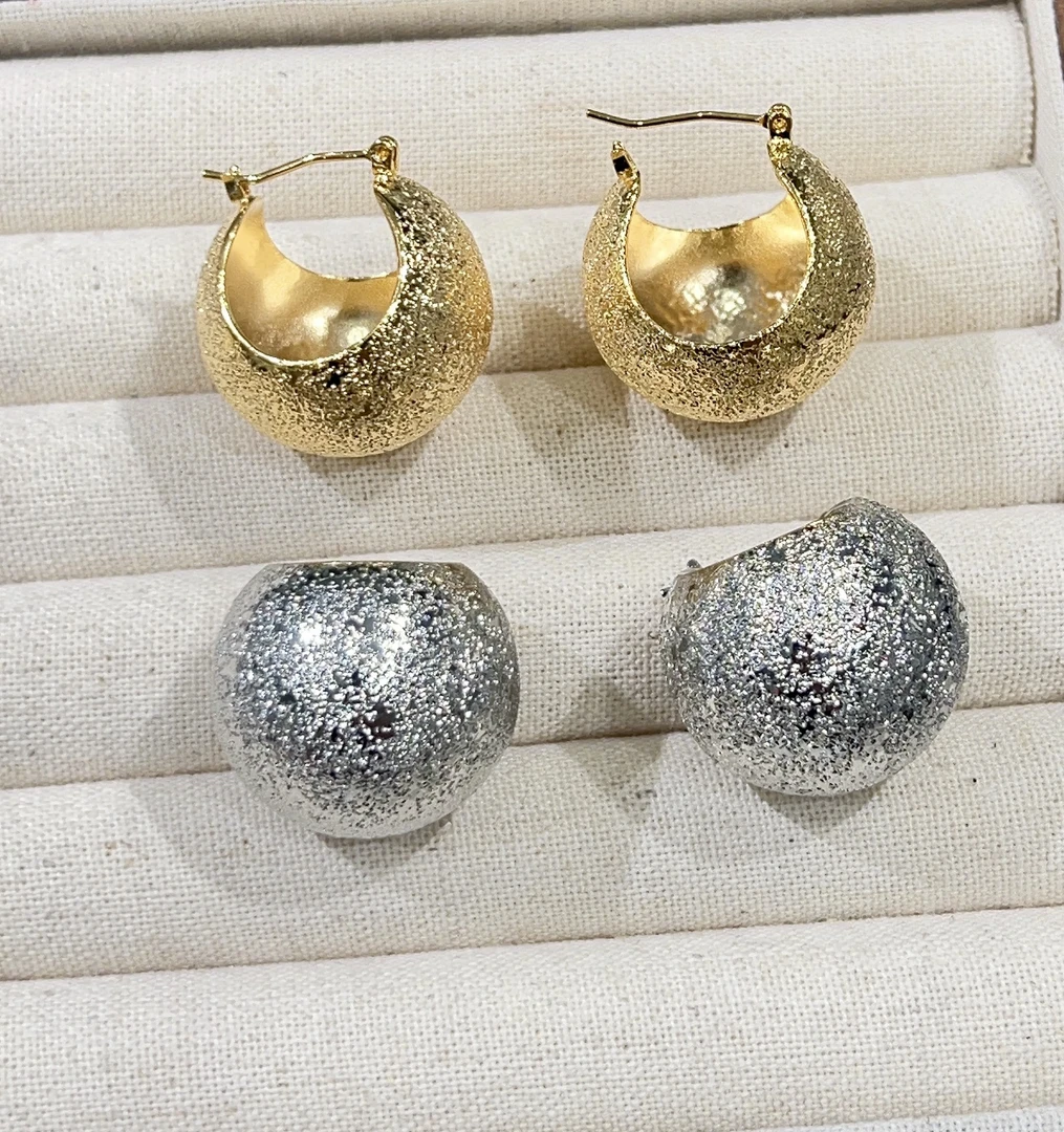 铜合金耳饰 欧美风冷风时尚高级摩登磨砂大菜篮耳扣耳饰