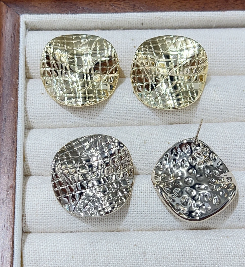 铜合金耳饰 欧美冷风时尚设计款网格薯片耳钉耳饰