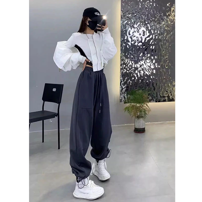 休闲卫裤女春秋2025新款运动裤韩版拼接设计高腰宽松束脚哈伦裤潮