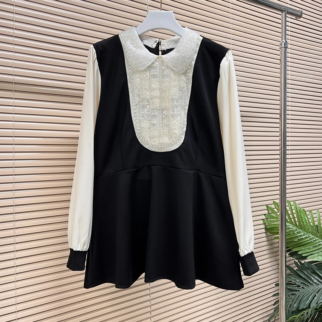 大码女装显瘦新款时尚女早秋假两件长袖衬衫领胖mm上衣宽松993