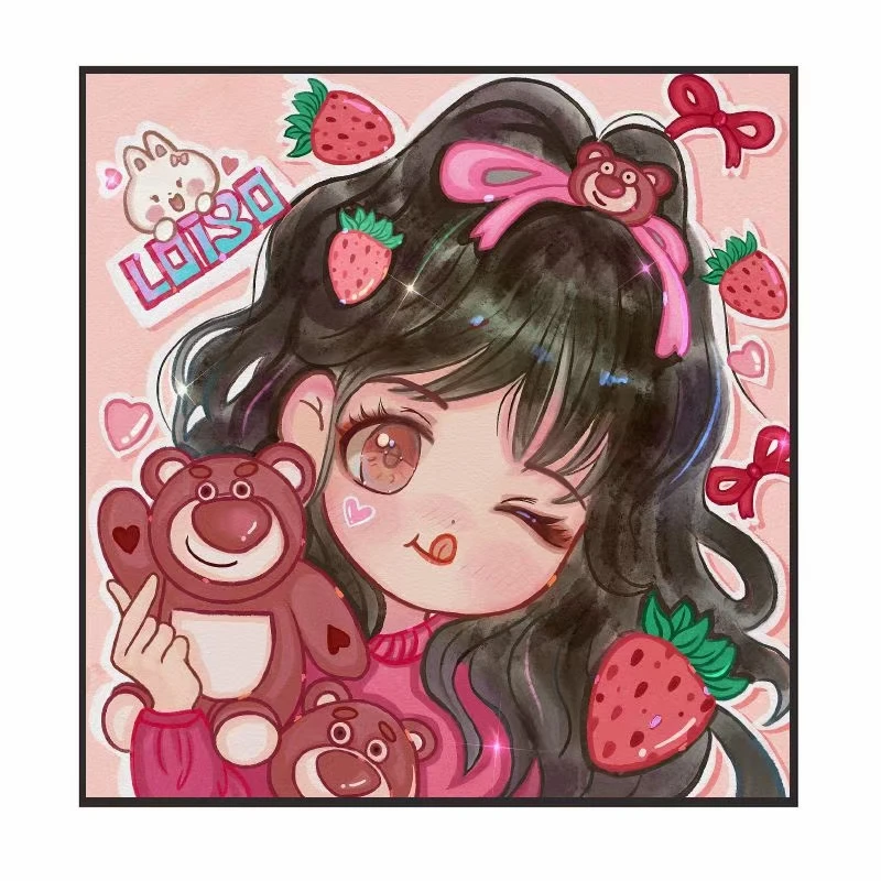 正版授权 草莓熊女孩  大格四股绣65*65厘米   金丝布37种色满绣