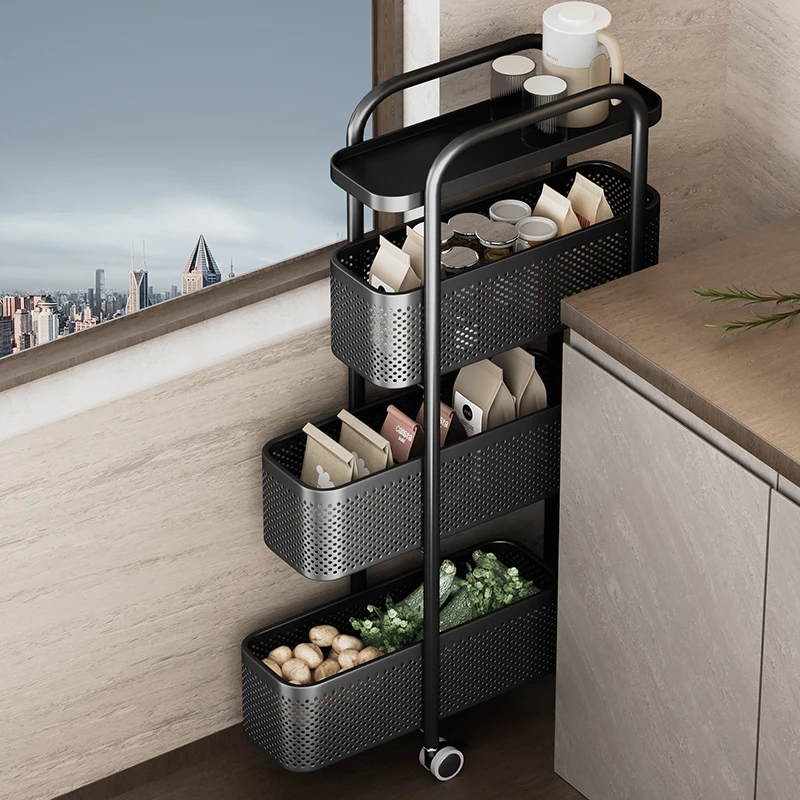 厨房夹缝小推车抽拉置物架缝隙窄缝窄柜极窄落地移动家用侧收纳架