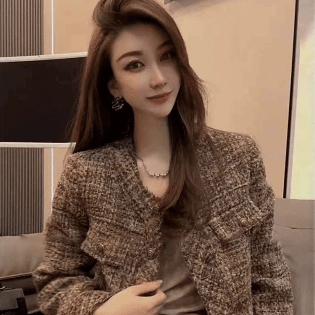 法式高级感美拉德摩卡棕小香风外套女秋冬复古气质短款上衣