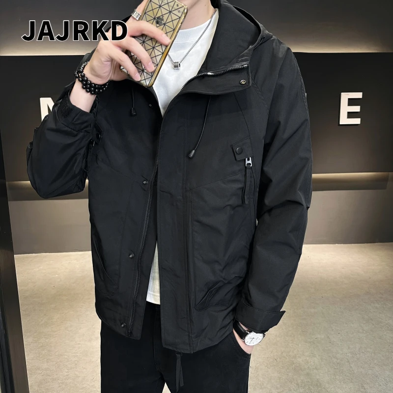 JAJRKD春秋工装夹克新款连帽夹克外套宽松连帽冲锋衣运动户外休闲