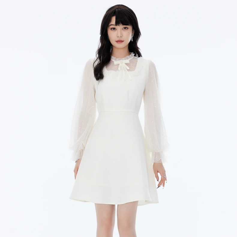 依妙ému蕾丝拼接小香风连衣裙(可拆卸胸针)612350042