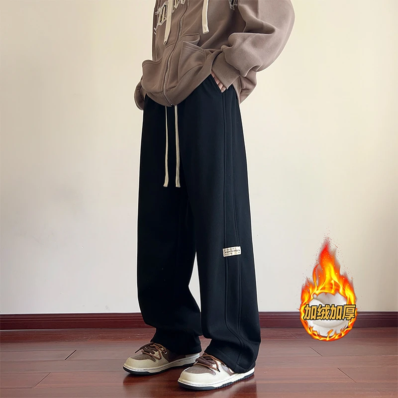 【立体剪裁】重磅美式加绒加厚休闲裤男秋冬款宽松百搭垂感直筒裤