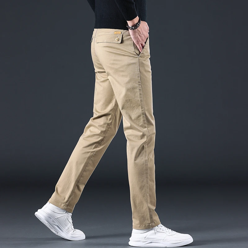 高端秋冬男士轻奢高端休闲宽松纯棉百搭直筒裤男暗灰弹力潮流时尚