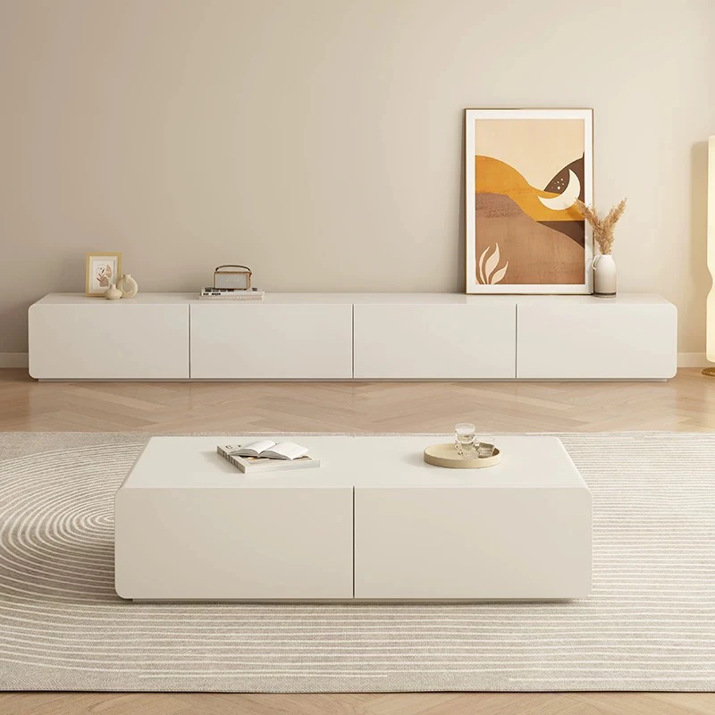 【38大促网红家具】奶油白电视柜客厅电视柜茶几组合法式轻奢电视柜