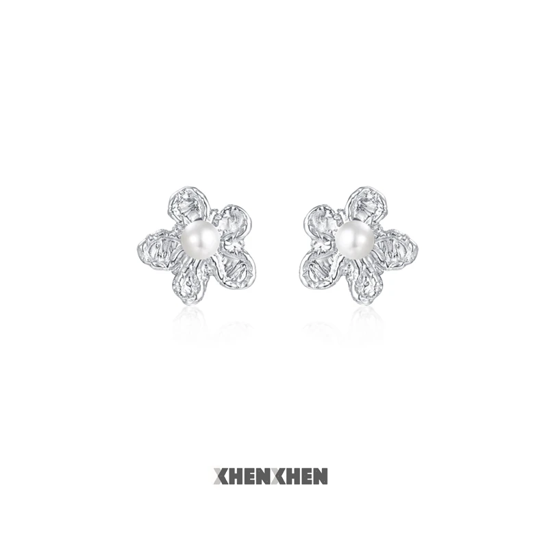 XHENXHEN/XHENXHEN 铜合金仿珍珠耳饰 小蕾丝系列蕾丝耳钉简约