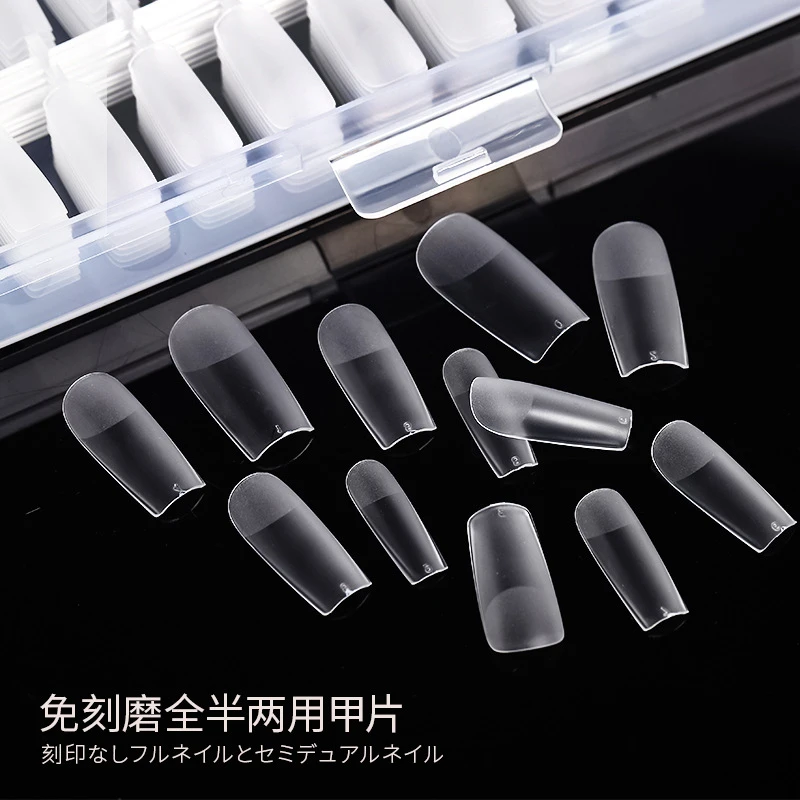 美甲穿戴甲免刻磨甲片无痕超薄扁平梯形开店梯型水滴半全两贴磨砂