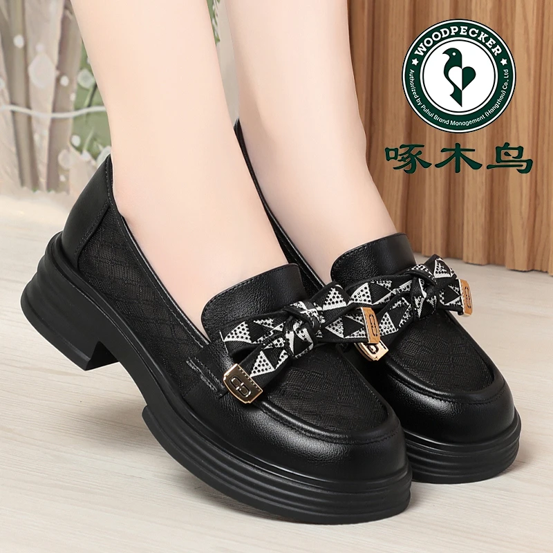 啄木鸟网纱乐福鞋新款英伦风女鞋子夏季小皮鞋透气松糕厚底一脚蹬