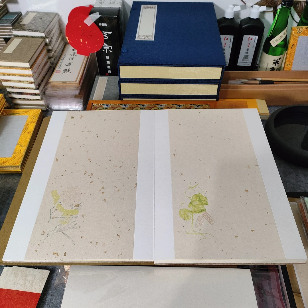 33×22厘米六折十二页变古笺挖裱工艺手工楮皮撒大铂金复古又清新