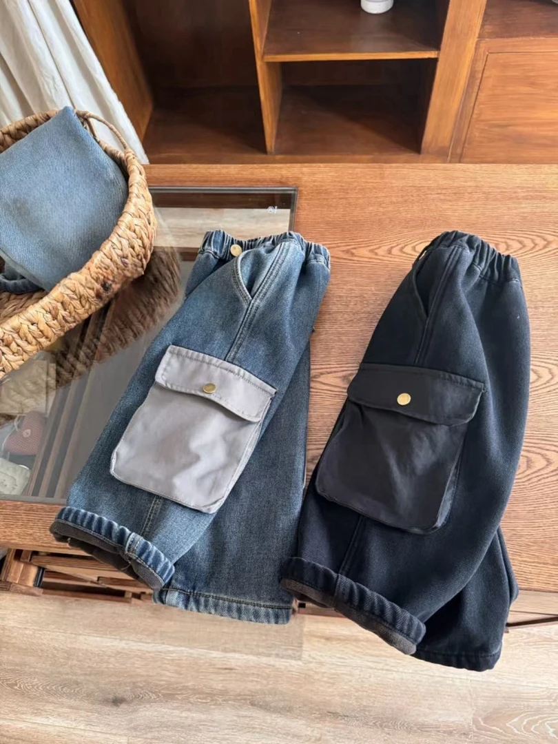 【原创设计品牌】ydd&kids 6060冬季新品牛仔裤一体绒加绒宽松牛仔