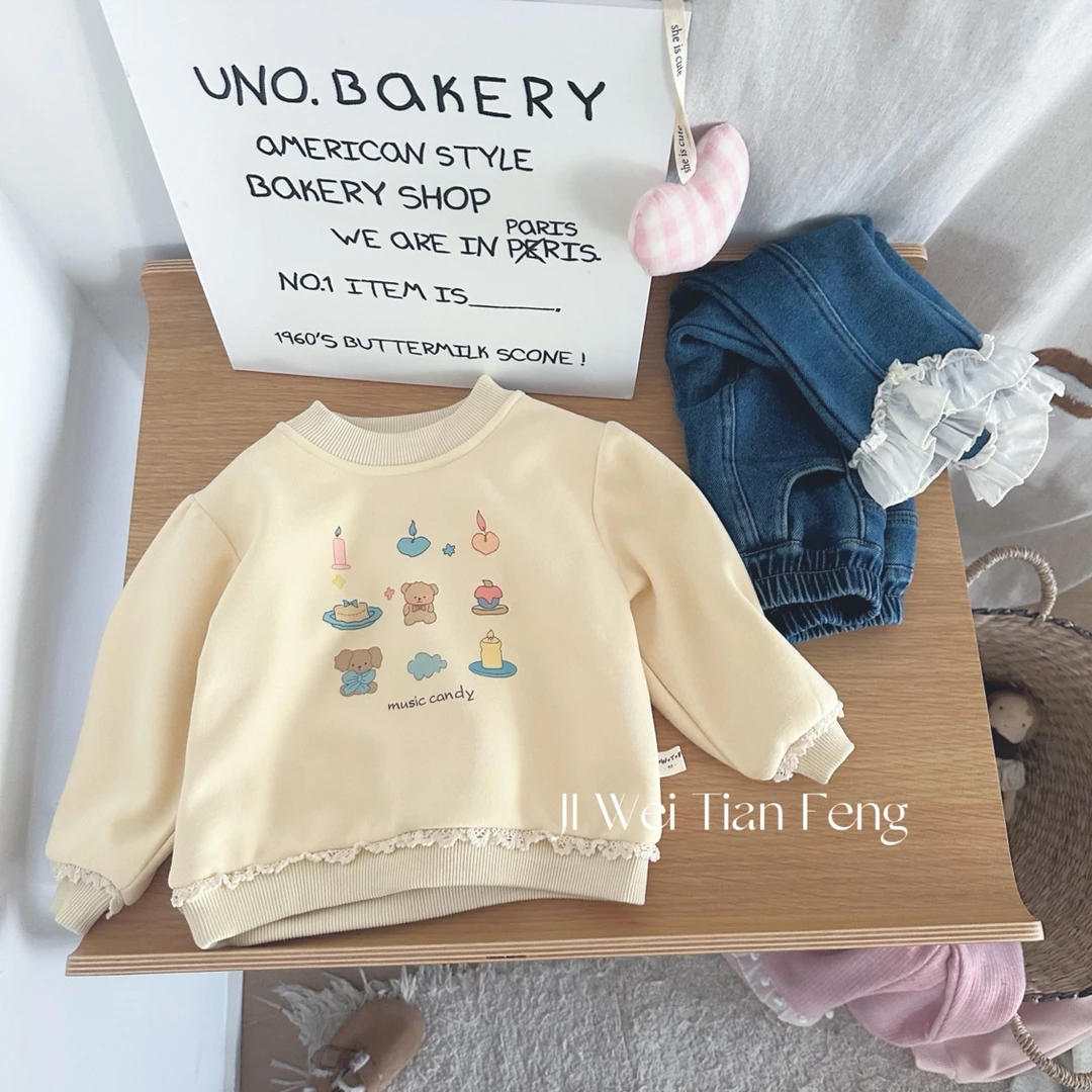 【原创设计品牌】jw&kids 2450冬季新款女童加绒卫衣一体绒棉T恤