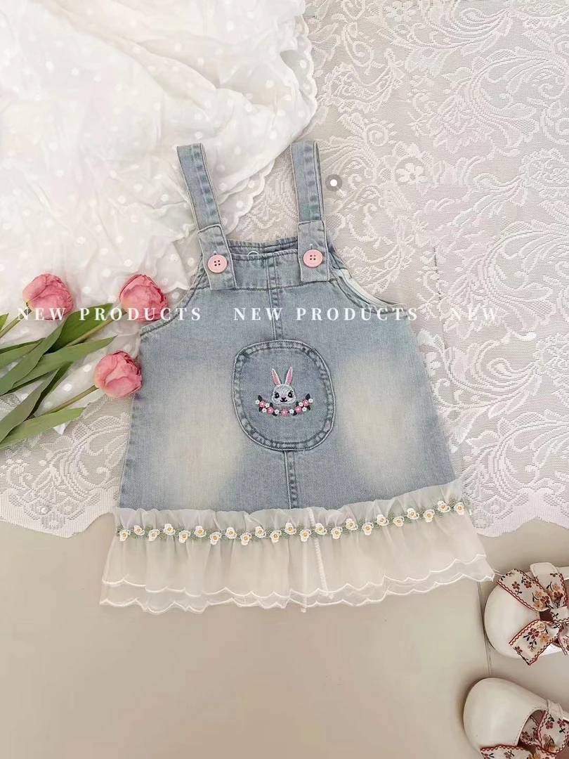 【实体商场品牌】cx&kids x03夏季韩版牛仔背带裙吊带裙刺绣牛仔裙