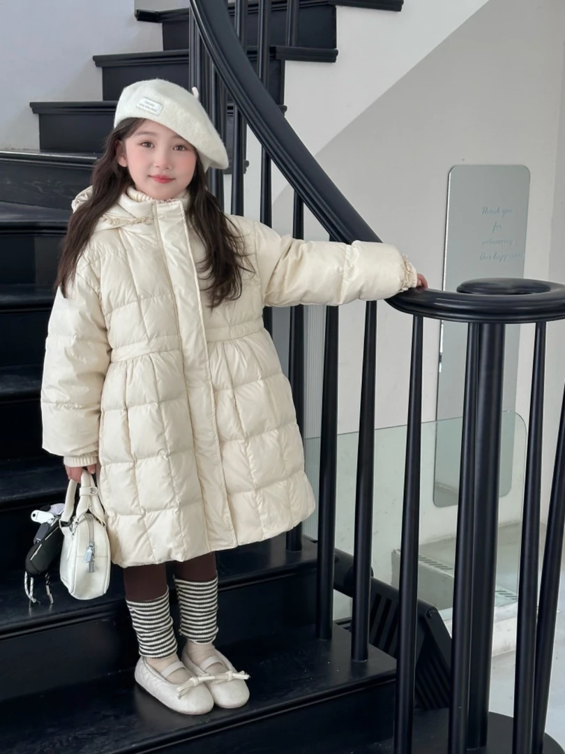 【原创设计品牌】j&kids 8014韩潮高货女中大童羽绒服中长款白鸭绒