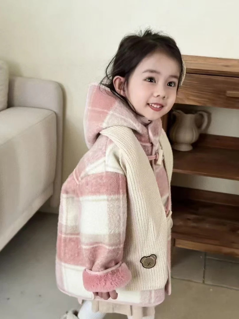 【原创设计品牌】xyyz&kids 2491冬季女童毛毛大衣连帽大衣呢子外套