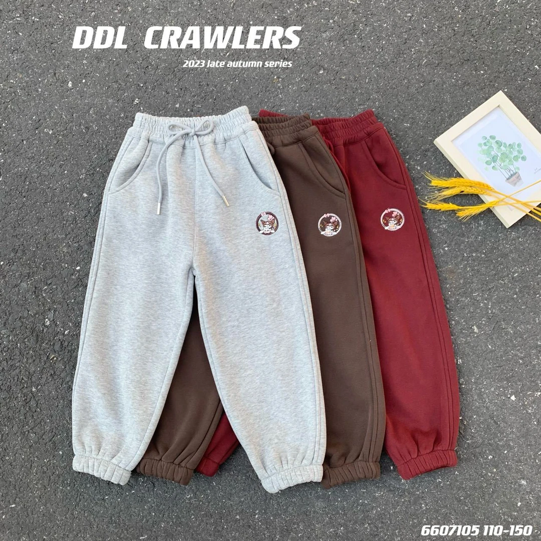 ddl&kids 7105大童冬季韩版加绒加厚运动裤一体绒卫裤休闲裤