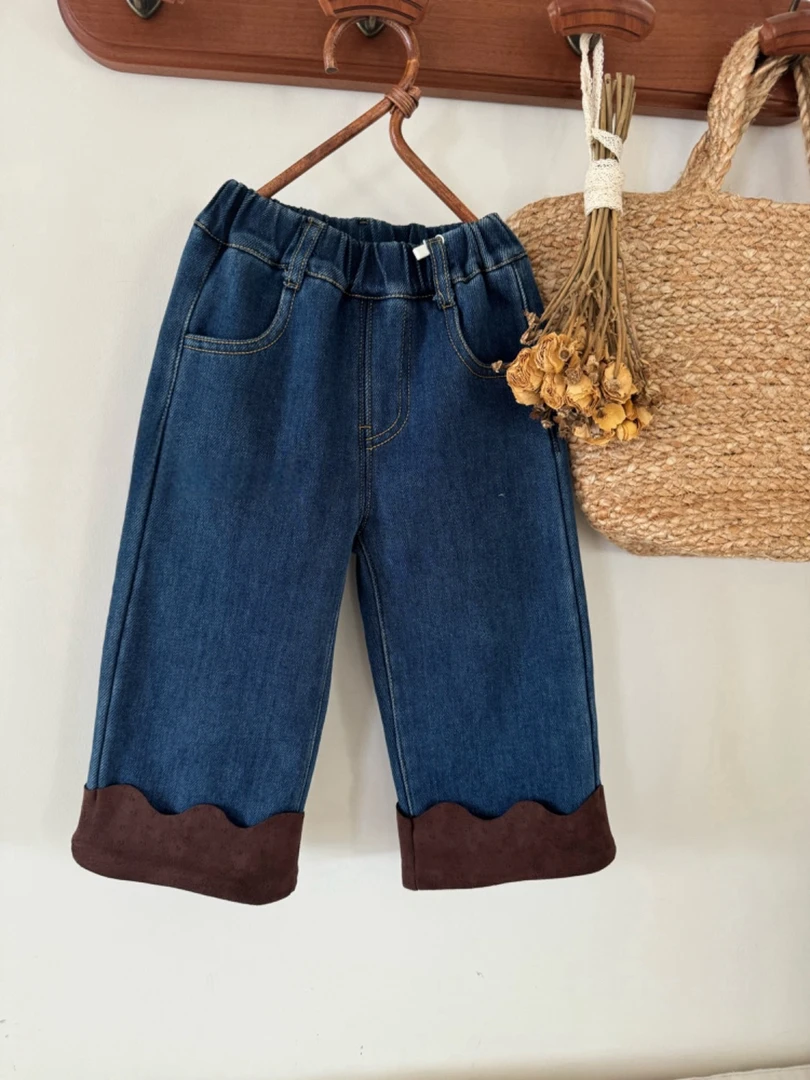 【原创设计品牌】ydd&kids 6035冬季新品女童牛仔裤一体绒加绒牛仔