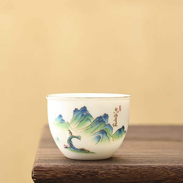 只此青绿风水缸主人杯白瓷家用高档茶杯中式高端陶瓷喝茶杯C947