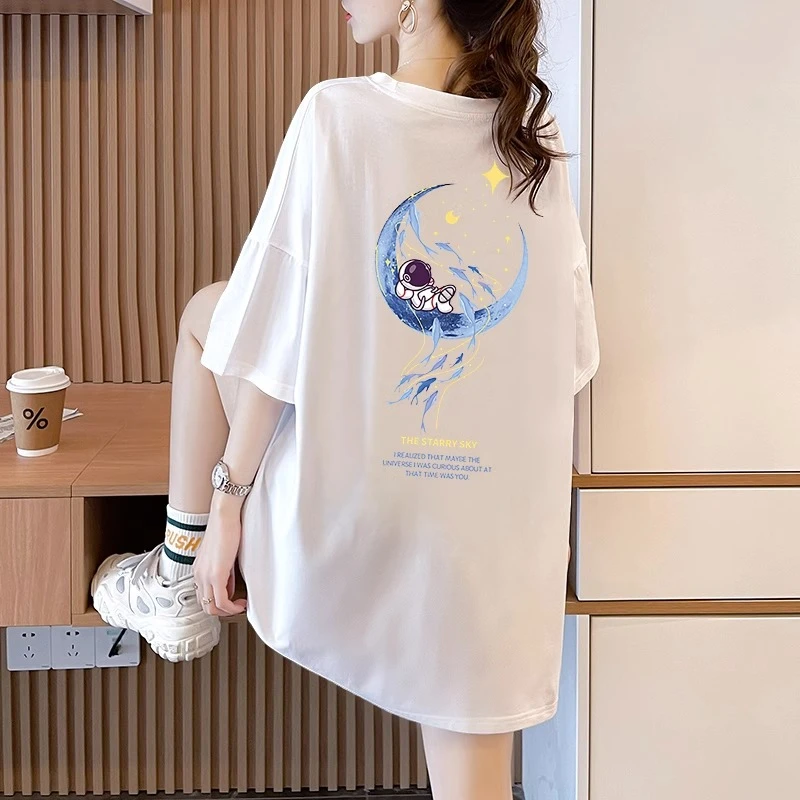 卡通纯棉短袖T恤女2025年夏装新款胖mm大码遮肚显瘦港味chic上衣