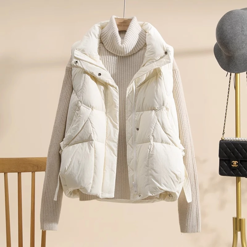 轻奢爆款2024新款羽绒马夹女士大码背心立领白鸭绒加厚宽松马夹潮