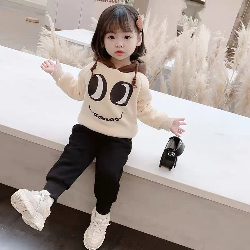 女童加绒卫衣套装秋冬2021新款宝宝洋气棉质加厚冬装两件套儿童女