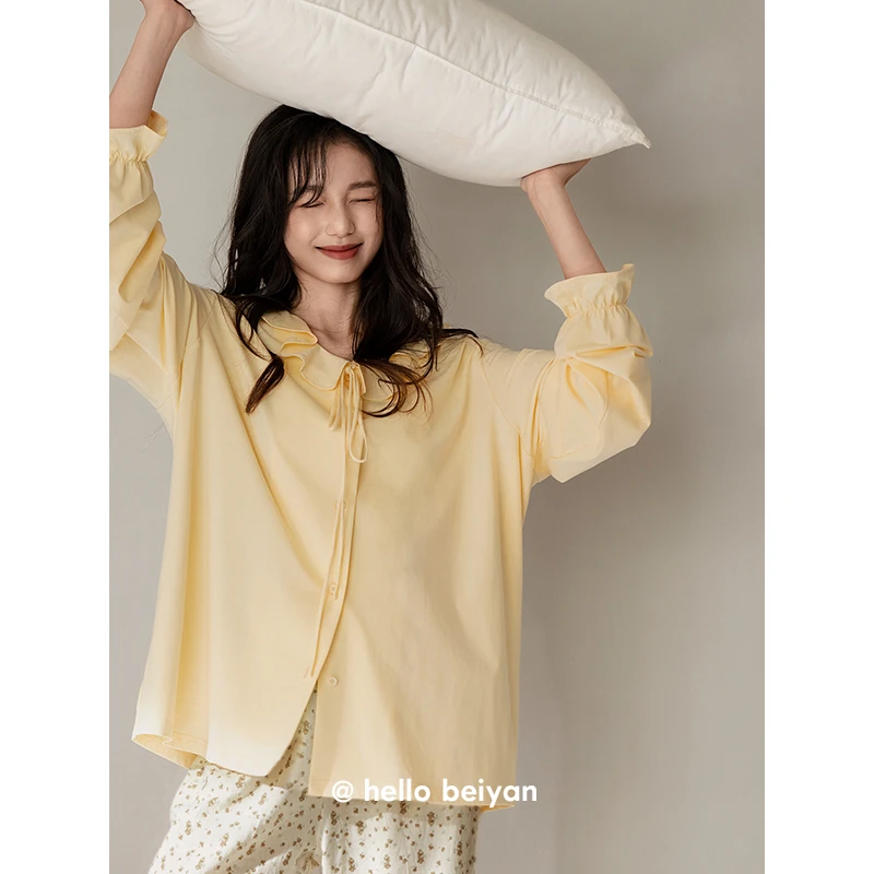 贝妍睡衣女春秋季莫代尔棉小众宽松长袖家居服甜美小碎花长裤套装