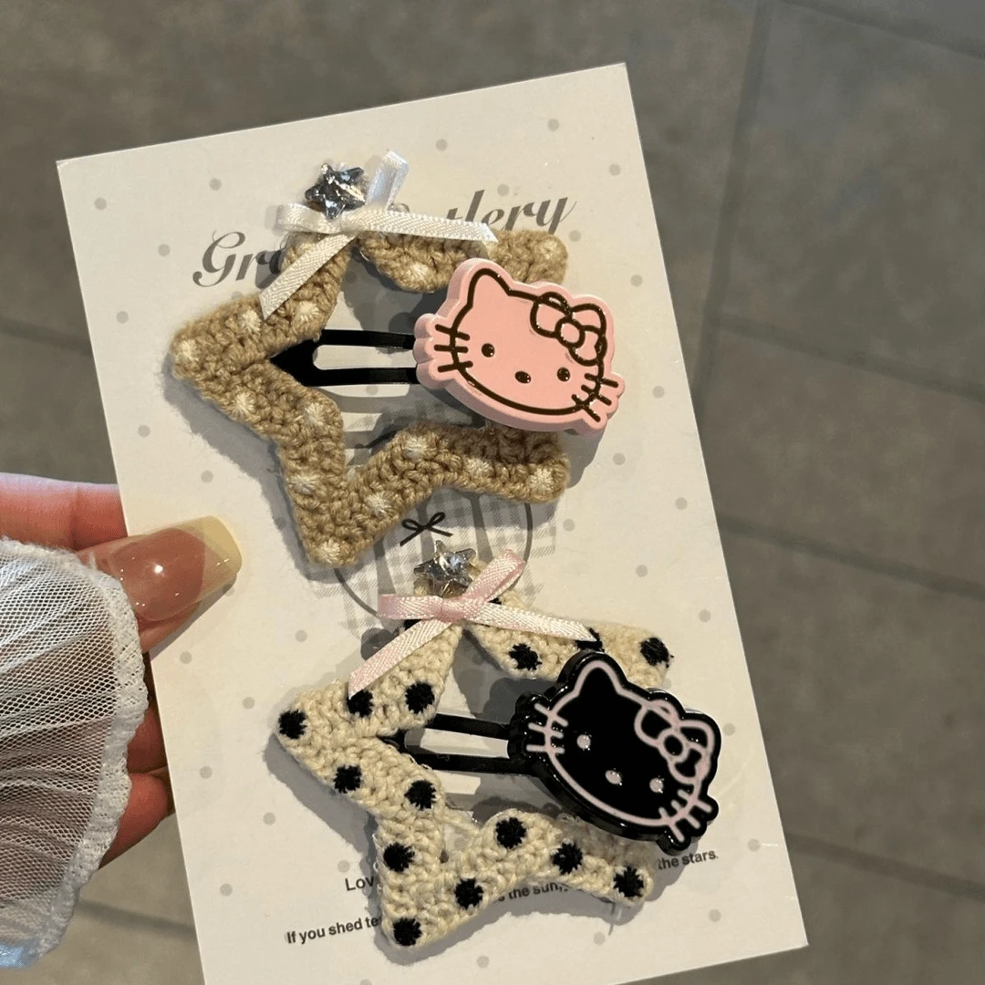 毛线针织可爱kt五角星星夹子头饰发夹新款甜美刘海边夹碎发夹bb夹