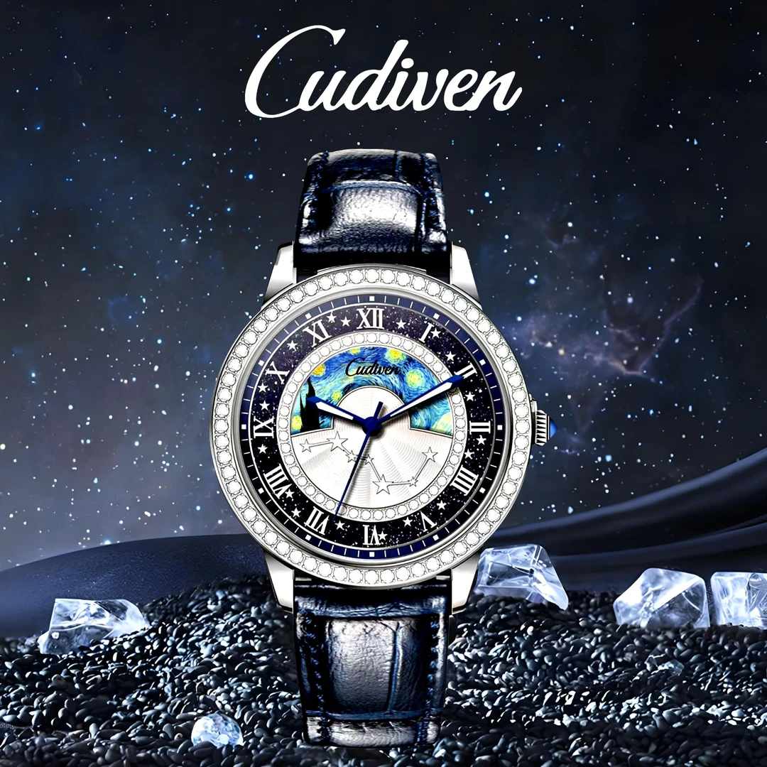 七星连珠星辰满钻梵高旋转油画女士潮流机械手表南s400045